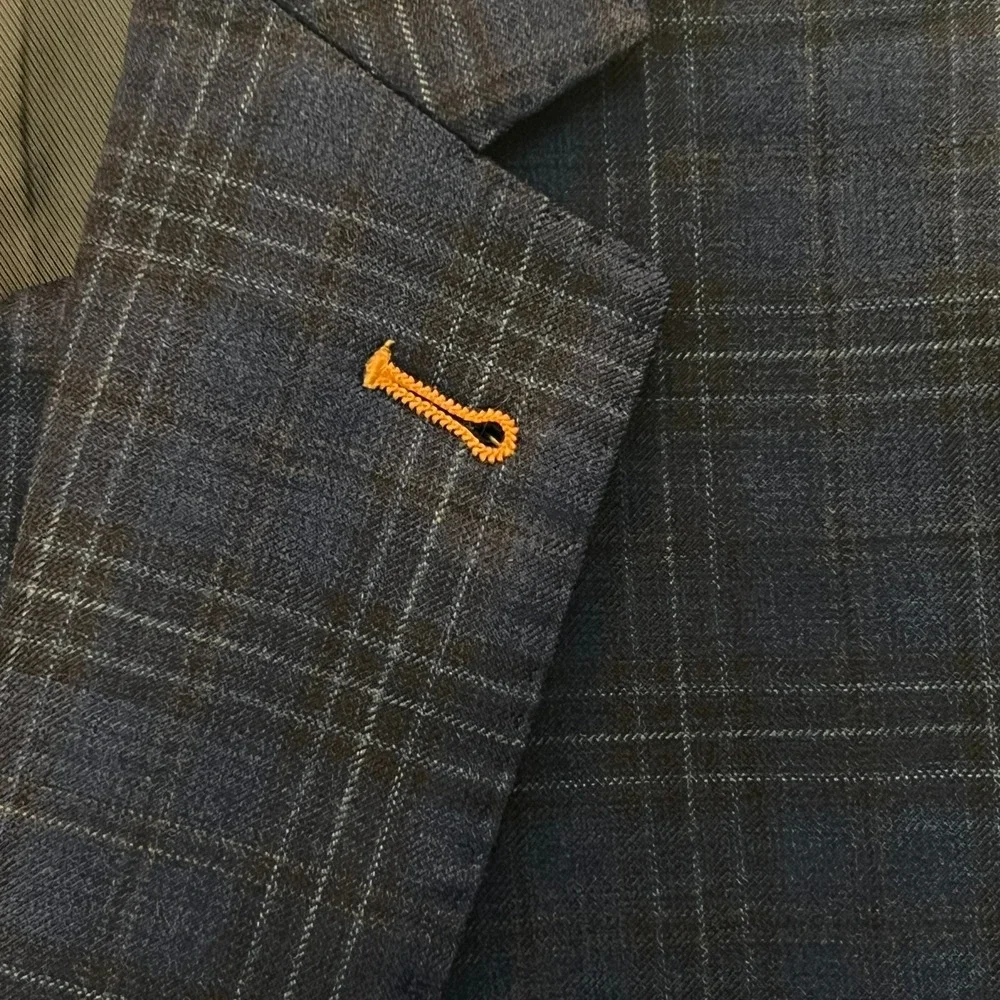 Jos. A. Bank 42L 100% Wool Navy Glen Plaid Suit Double Pleated Cuffed Pants